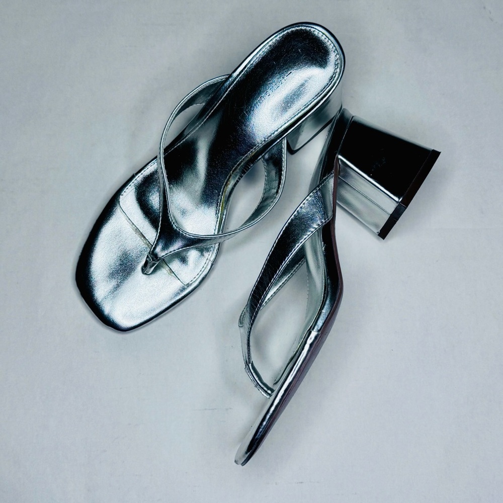 14th & Union Sandals Silver Zeva Square Block Heels Shoes Size 6.5
